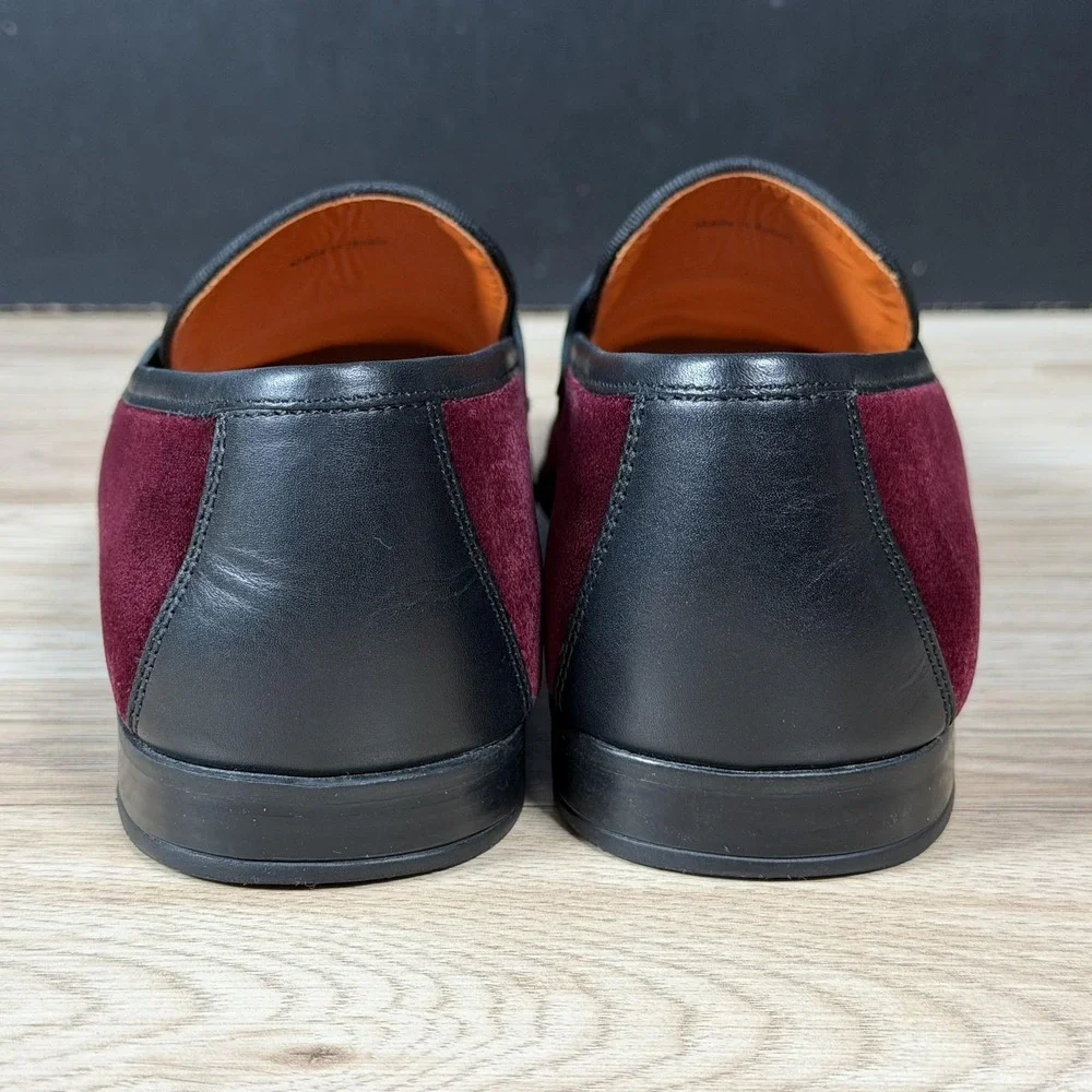 Magnanni Vale Shoes Mens Size 8 Red Black Velvet Leather Penny Loafers Preppy